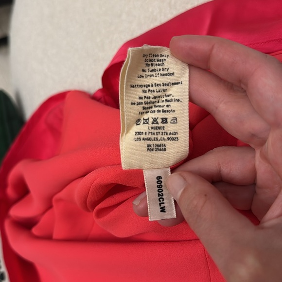 L'AGENCE 100% SILK V-Neck Midi Dress in Bright Pink - Picture 9 of 9